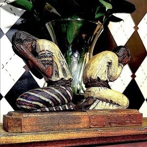 Vintage Mexican Folk Art Bookends– Praying Man Woman Pair - Handmade Wood